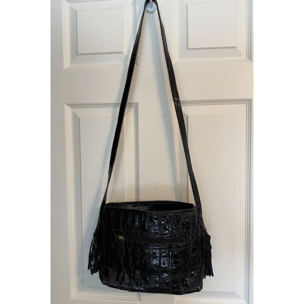 Chaos Y2K Vintage Black Patent Leather Croc Embossed Tassel Shoulder Bag Purse